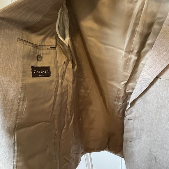 Canali Men's Single-Breasted Wool-Linen Taupe Blazer, US 36 / EU 52 - Picture 13 of 13